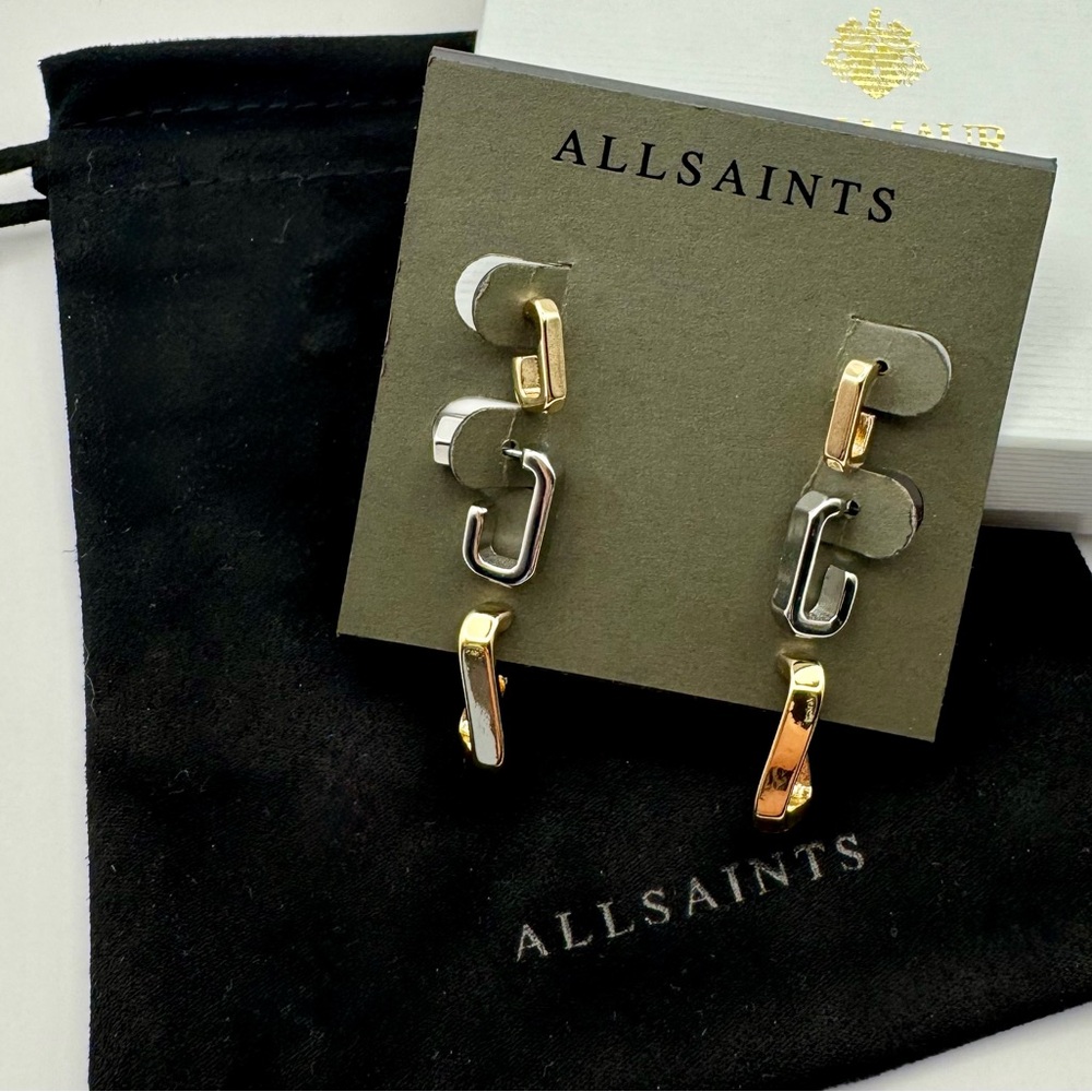 AllSaints Set of 3 Two-Tone Hex Huggie Hoop Earrings
